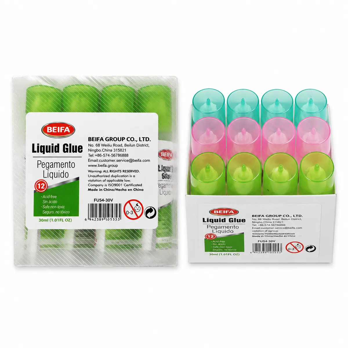 BEIFA Liquid Glue 30ml - Safe Non-Toxic Adhesive, Pack of 12