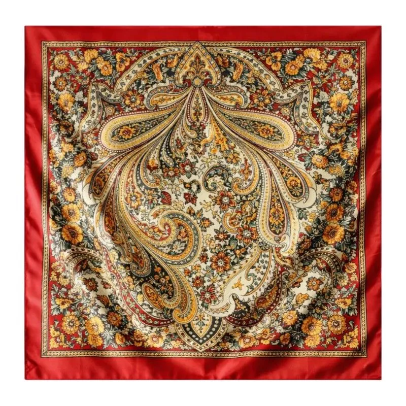 Vintage Red Satin Paisley Scarf