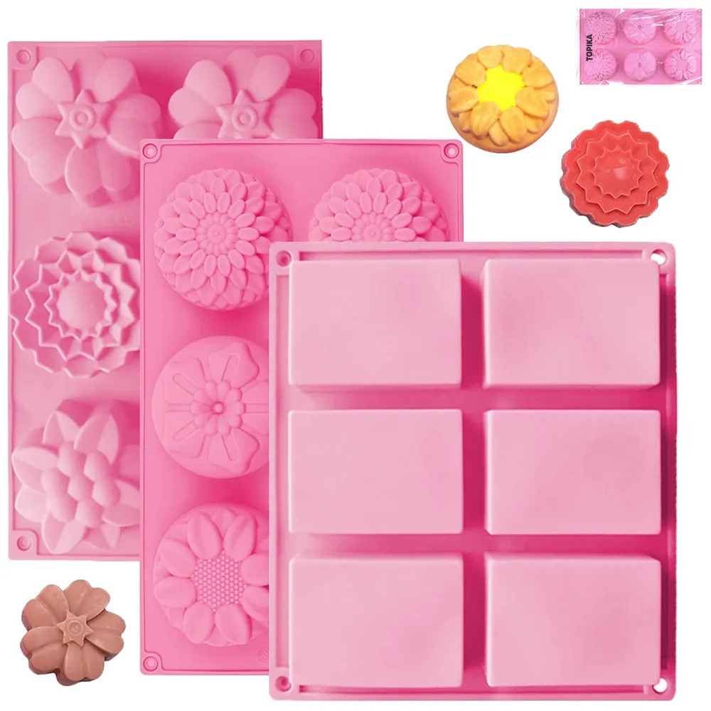 TopikaHome - Silicone Soap Molds, Rectangle Round Cake and Ice Molds Set of 3