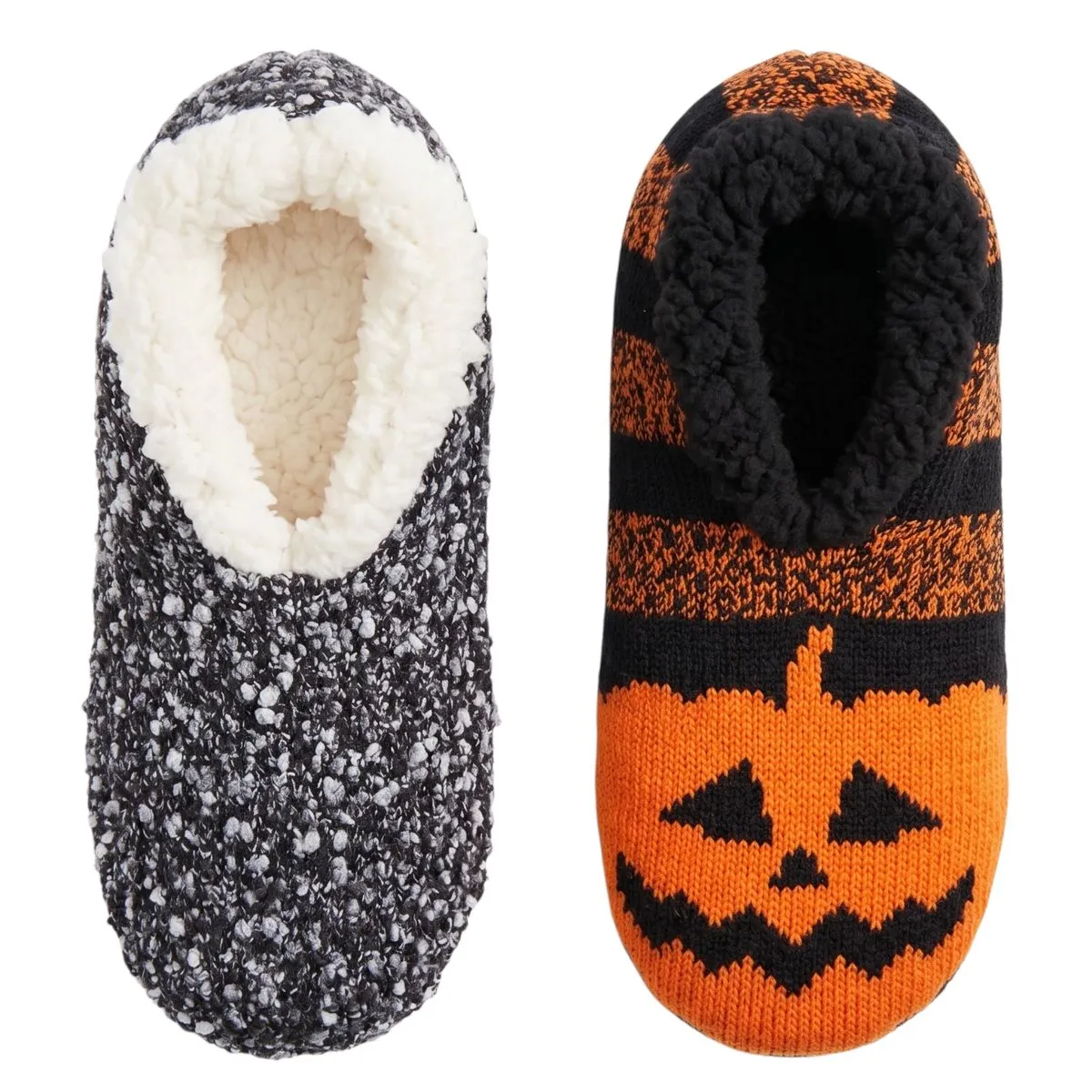 4 Pack Winter Knitted Ladies Fleece Lined Slippers Sock NonSkid Sole UK 3-6 - Black, Orange