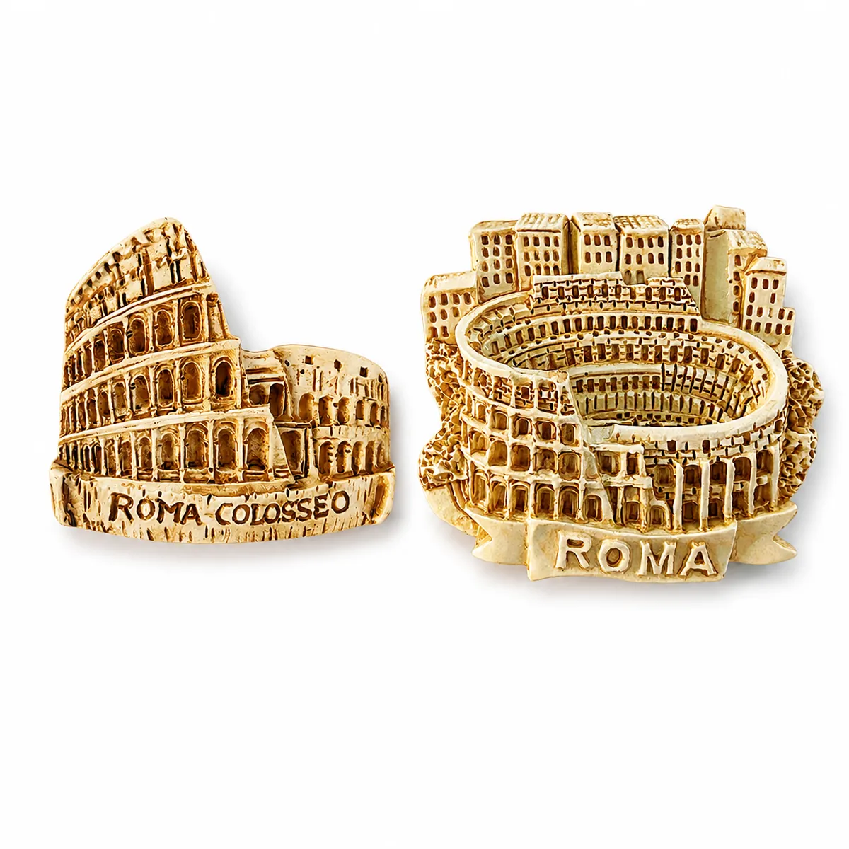 2-Piece Rome Colosseum 3D Souvenir Fridge Magnet Set - Antique Gold