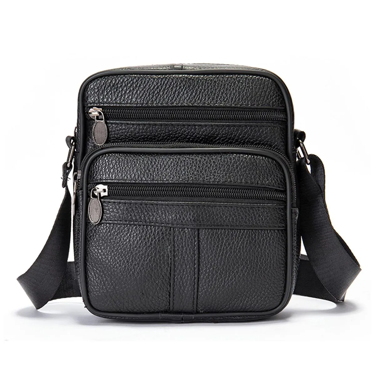Genuine Leather Men Crossbody Bag Casual Shoulder Messenger Bag - Black