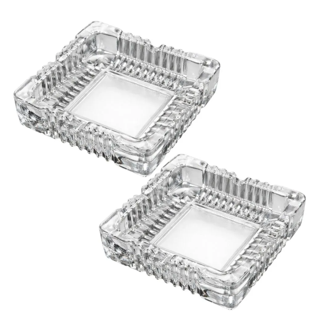 2 Pack - Glass Large Crystal Square Ashtray - Transparent