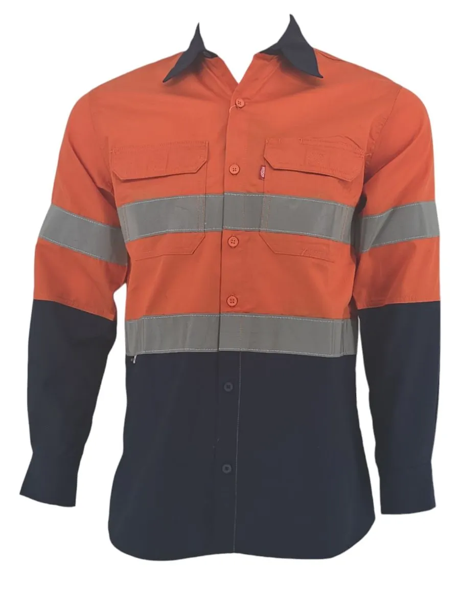 Jonsson Workwear Reflective Work Shirt - 100% Cotton Vented Long Sleeve