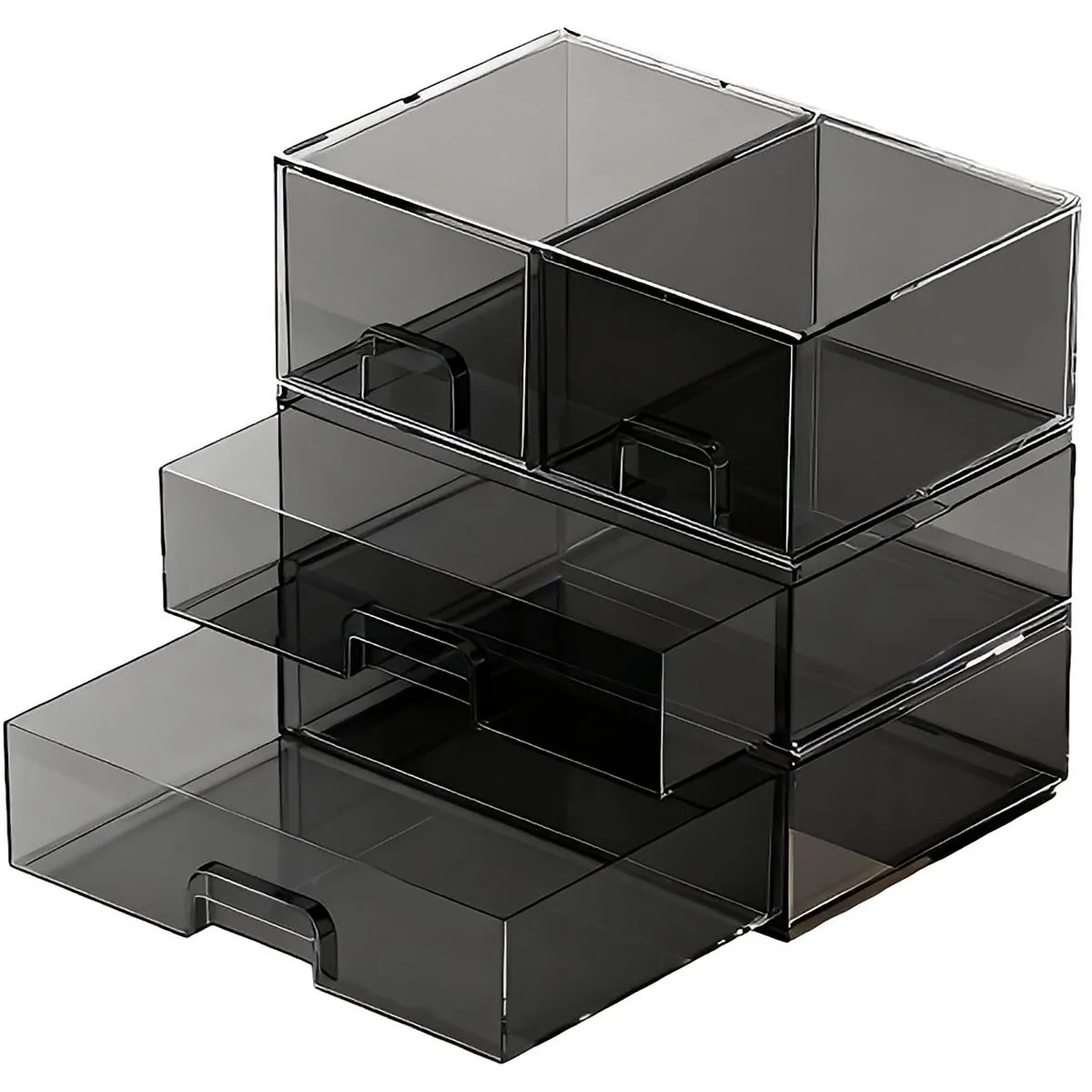 Tabletop Cosmetics Storage Box Desktop Storage Box Drawer Type 4 Pices - Transparent gray, medium a…