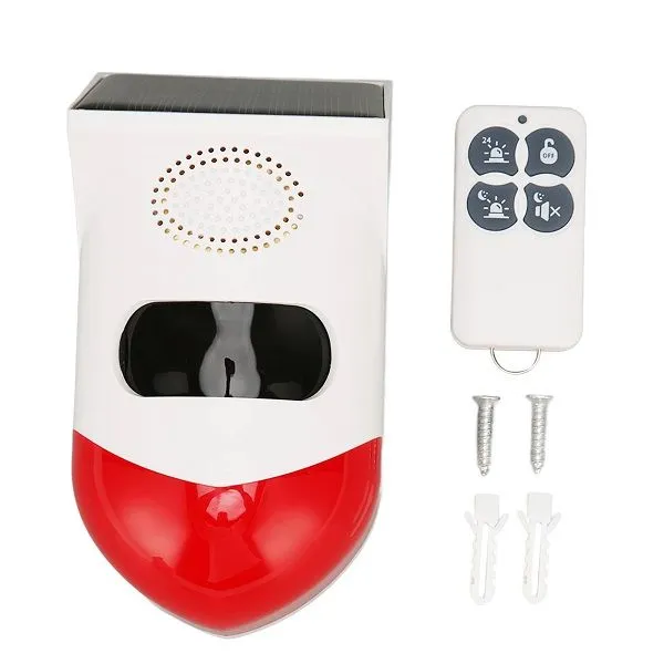 Solar Motion Alarm 110dB Siren & Strobe Light for Home & Outdoor Security