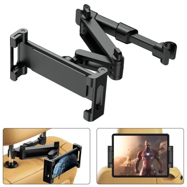 Telescopic Car Rear Pillow Tablet Phone Holder - Black