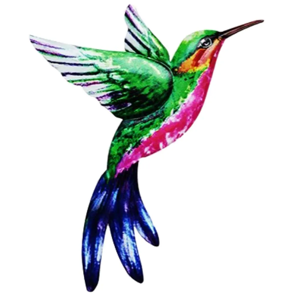 Garden Decor Hanging Painted Glass Style Hummingbird - 21cm - Green