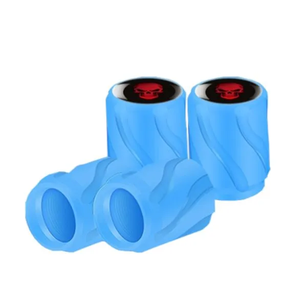 4Piece Set Luminous Car Tire Skull Valve Caps - Glow in the Dark Blue