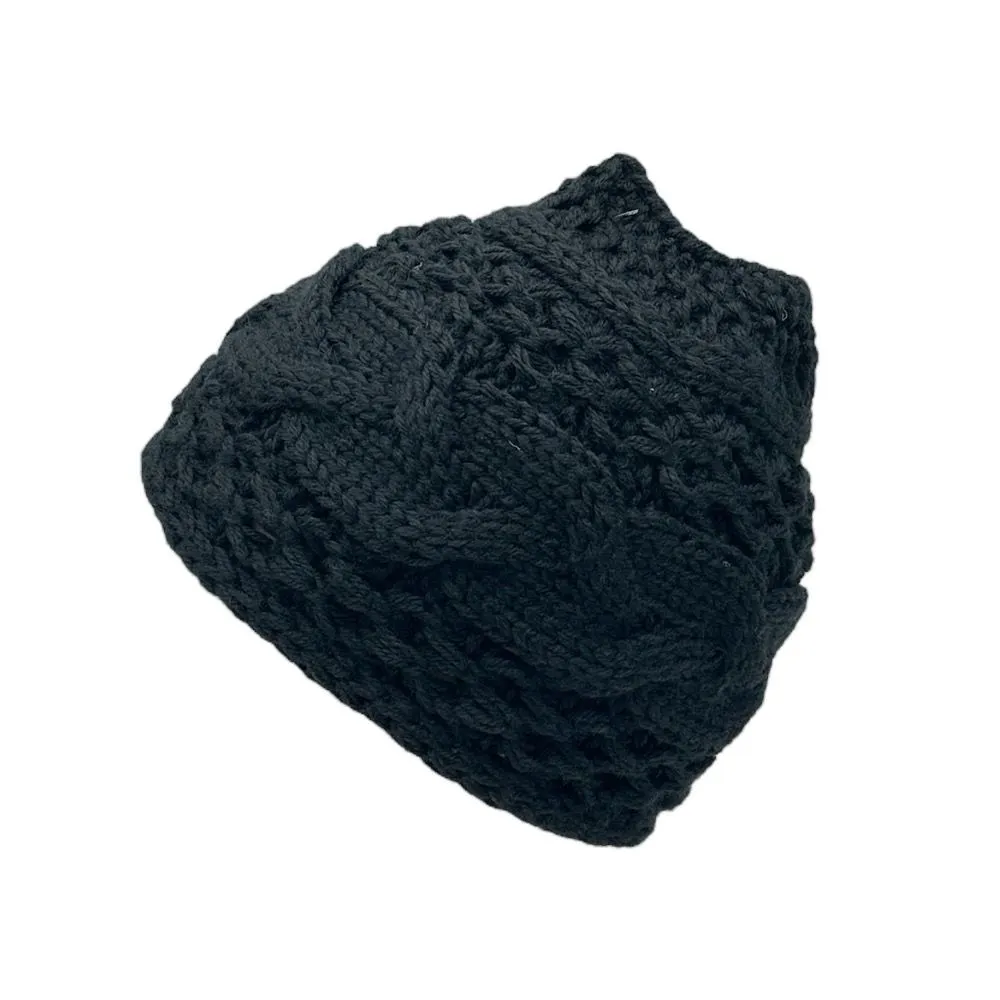 Ponytail Beanie Hat for Women, Winter Warm Knitted Beanies High Bun Hats - BLACK