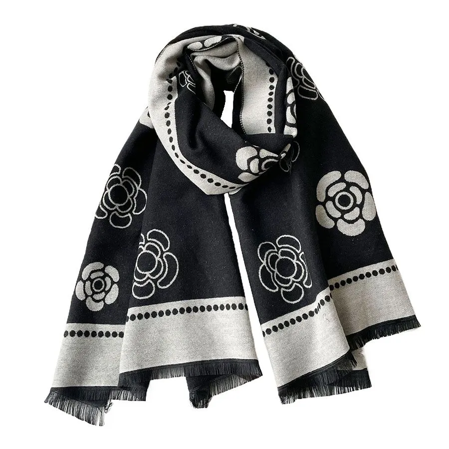 Winter high-end thickened printed warm women's scarf Car Accessories