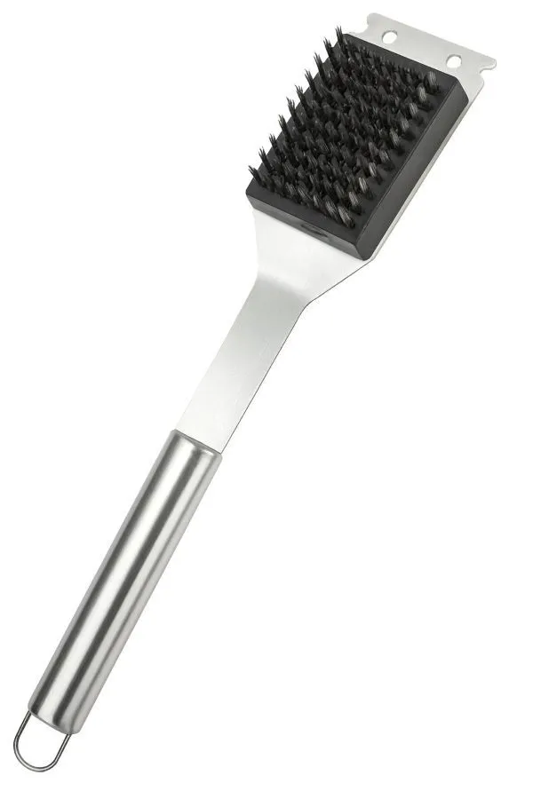 Grill Brush, S/Steel, Long Handle with Carbon Steel Bristles & Scraper