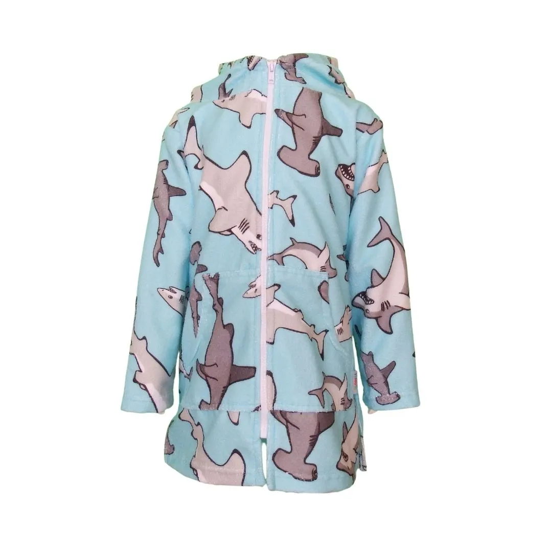 Kids Shark Hooded Beach Towel Full Zip Long Sleeve Swim Cover Up