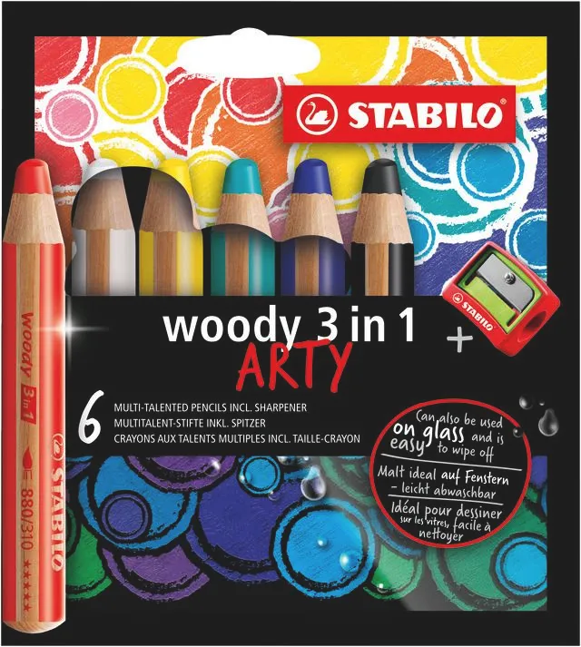 STABILO Arty Woody 3 in 1 Assorted Pencils Box 6's