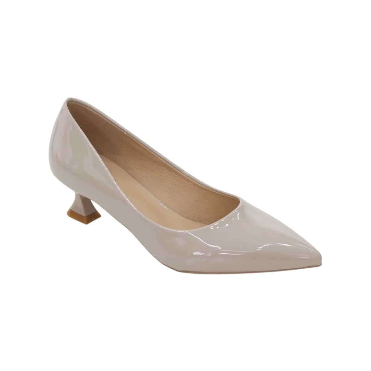 LaMara Paris Janel Pointy Patent Court Shoes On A 4.5cm Kitten Heel Nude