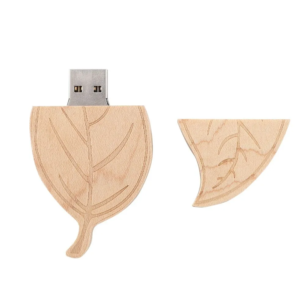Wooden Leaf Flash Drives Storage USB 2.0 U Disk Memory Stick For PC