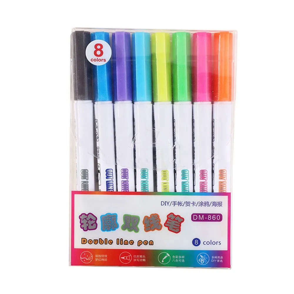 8-Color Double Line Marker Pen Set