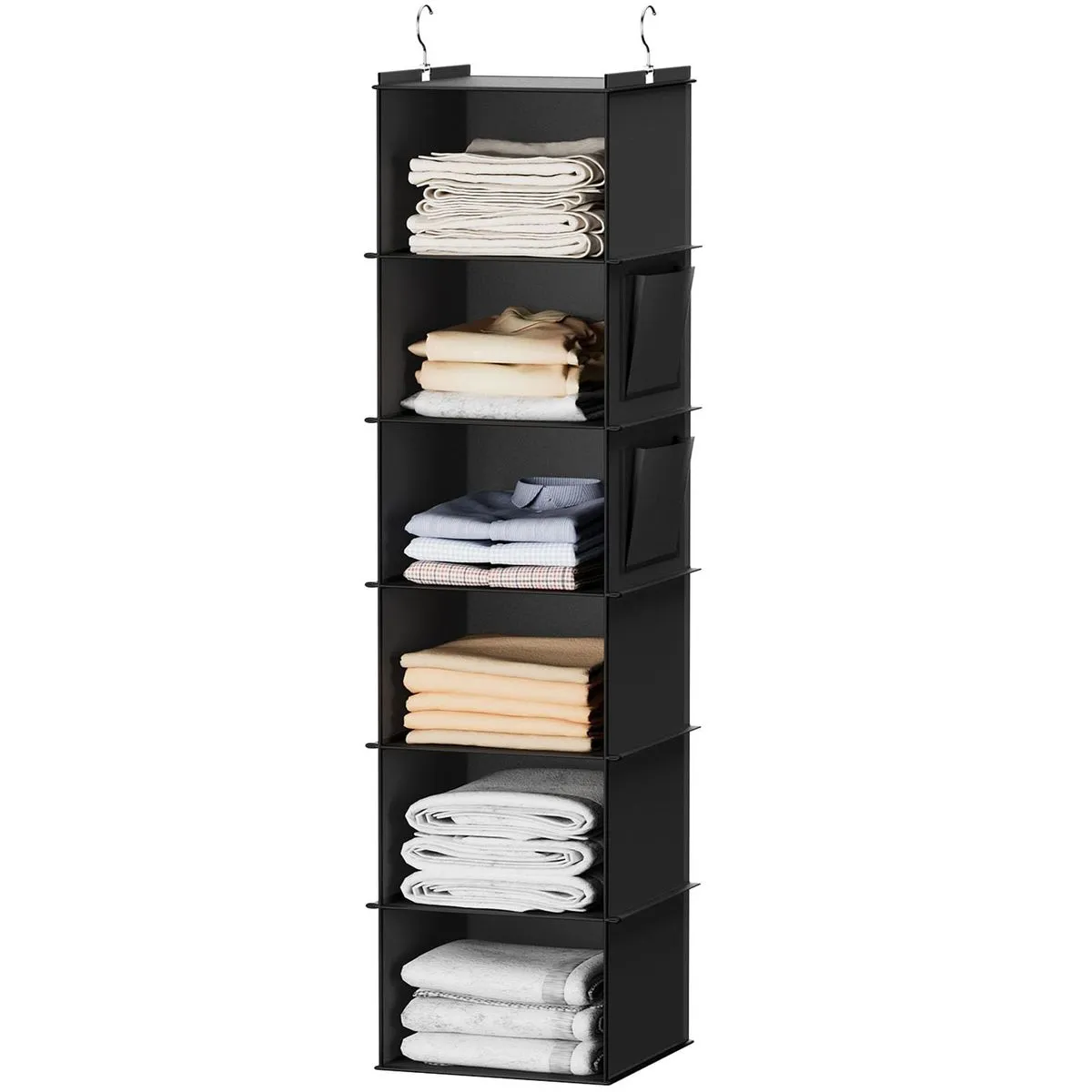 Hanging Closet Organizers and Storage, 6-Shelf Hanging Closet Shelves - Black