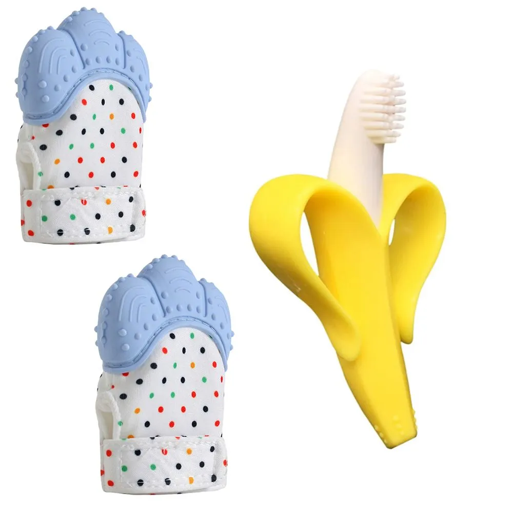 Baby Silicone Mitts Teething Mitten Glove Sound Set - Blue