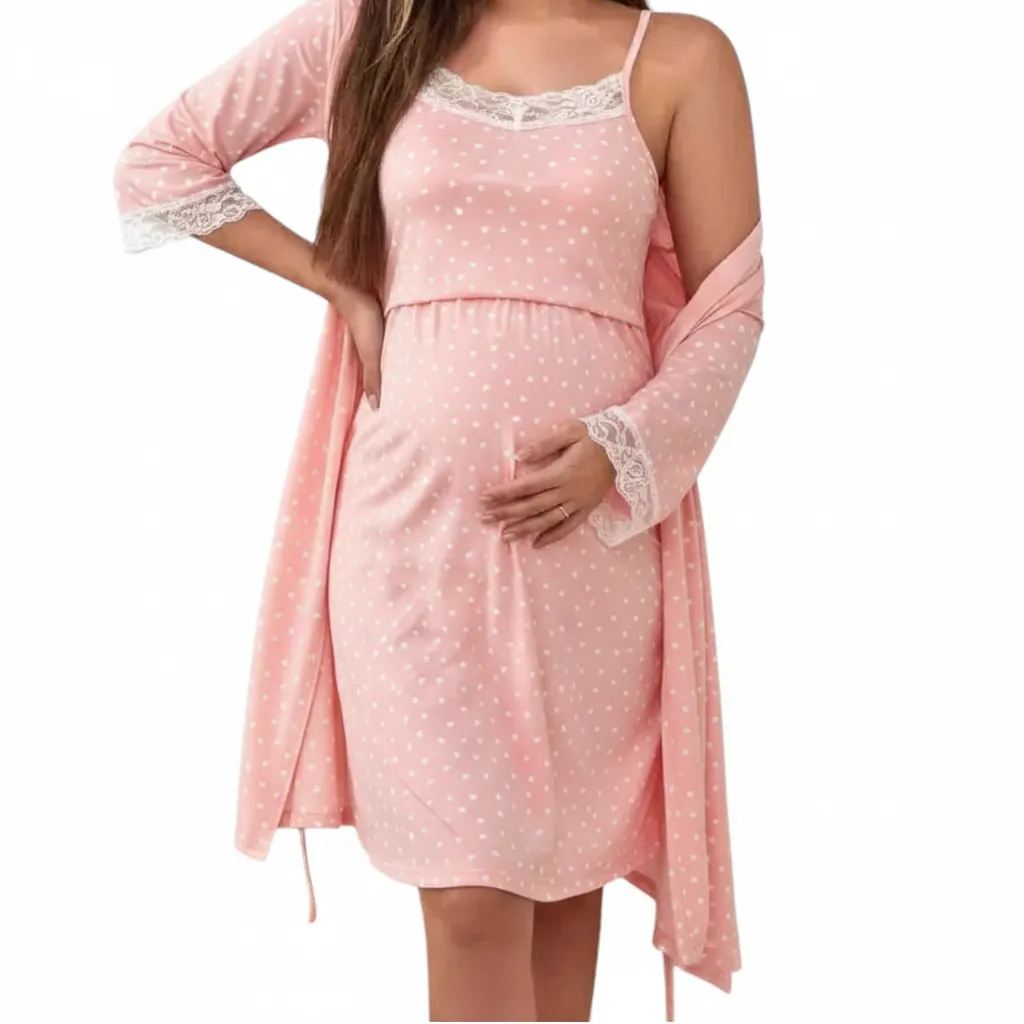 Maternity Breastfeeding Nightdress and Gown Set