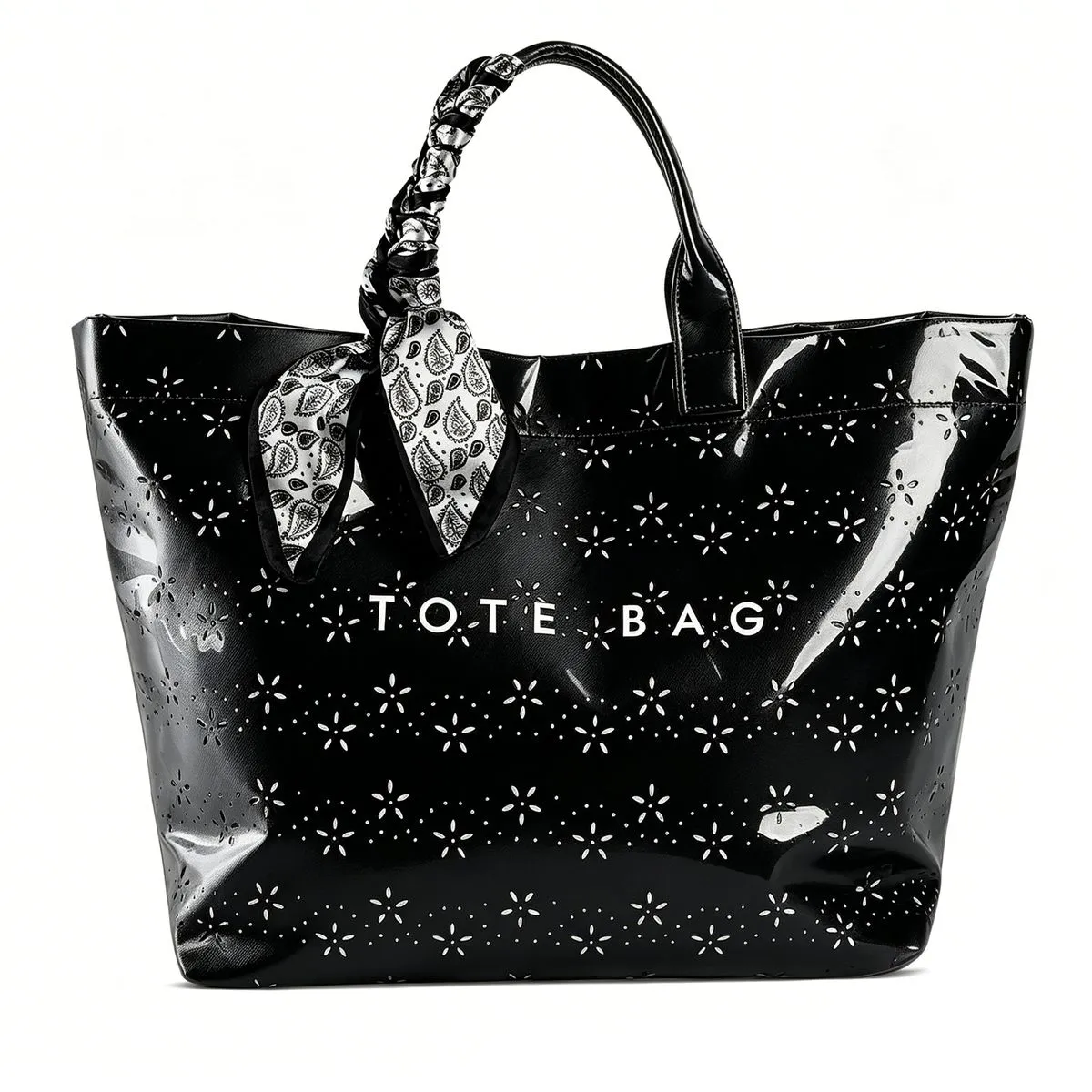 PVC Tote Bag for Women, Large Waterproof Beach Tote Bag with Handle - Black