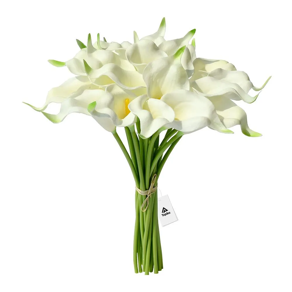 Topika Fake Flowers Real Touch PU Calla Lily Artificial Plants home Decor - Green