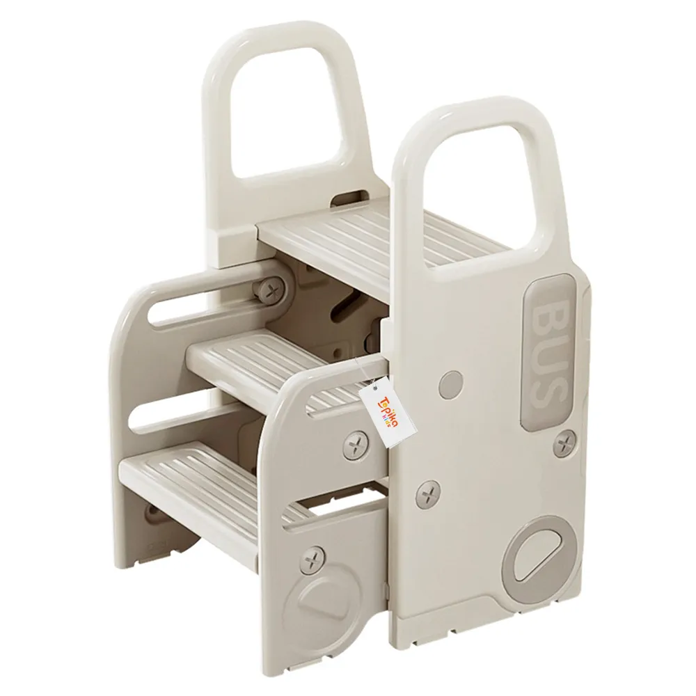 2-in-1 Foldable Toddler Step Stool with Safety Rails, Height Adjustment