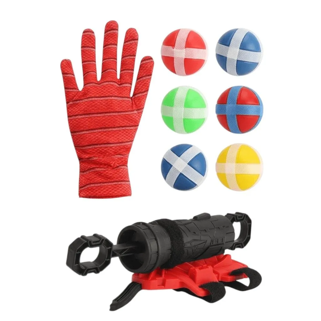 9 Piece - Wrist Launcher Toy Set With Glove & Sticky Balls - Black & Red