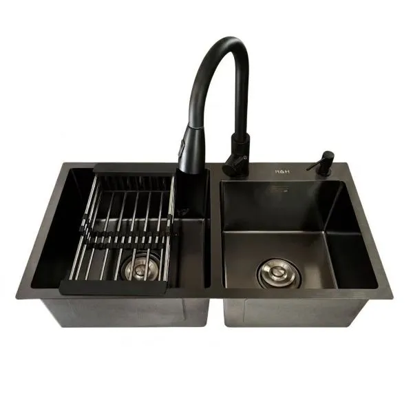 R&H Pullout Tap Double Kitchen Sink (75cmx41cm)