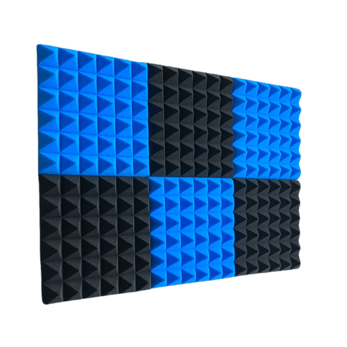 Pyramid Acoustic Foam Sound Panels - 30cm - 6 Pack - Blue, Black