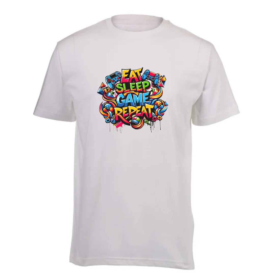 Kids White Short Sleeve T-Shirt - Eat Sleep Game Repeat