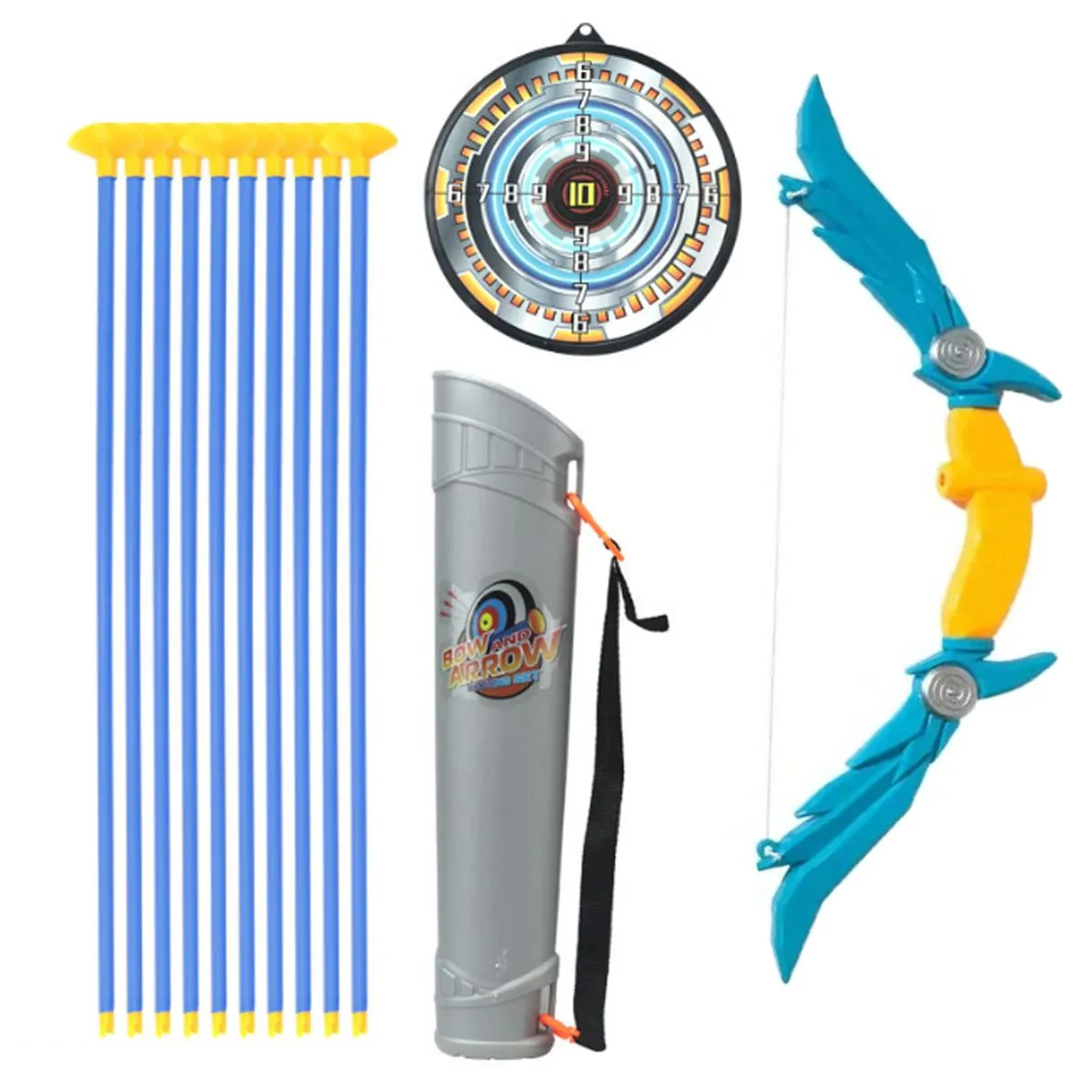 Kids Bow and Arrow Set Archery Toy Set 10 Suction Cup Arrows Target and Quiver - Blue