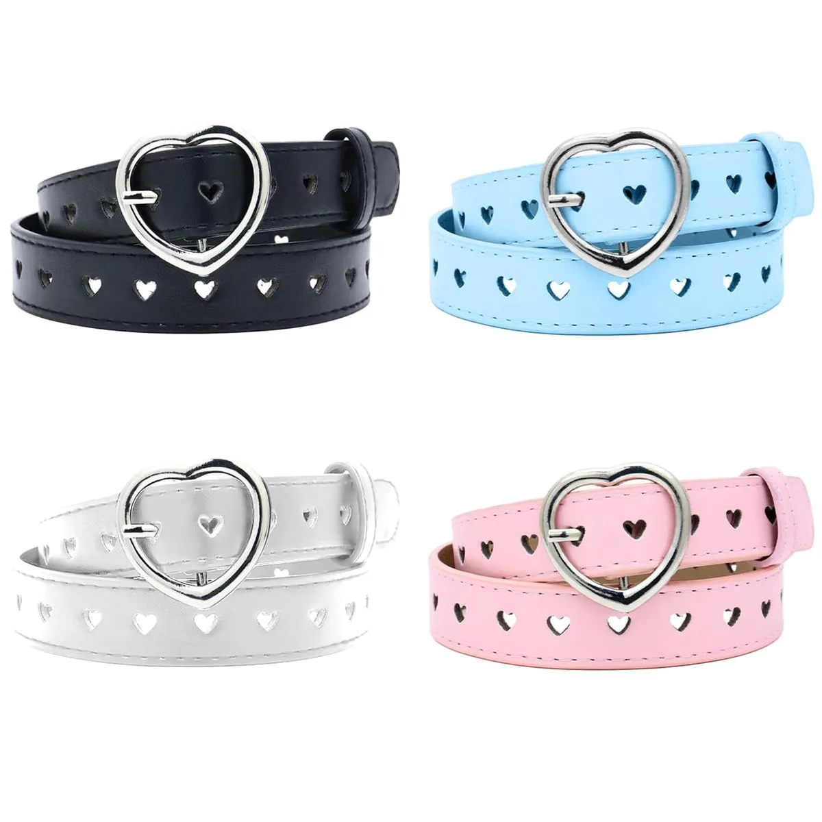 4 Pack Girls Belt,4 Colours of Cute Heart Shape Belts