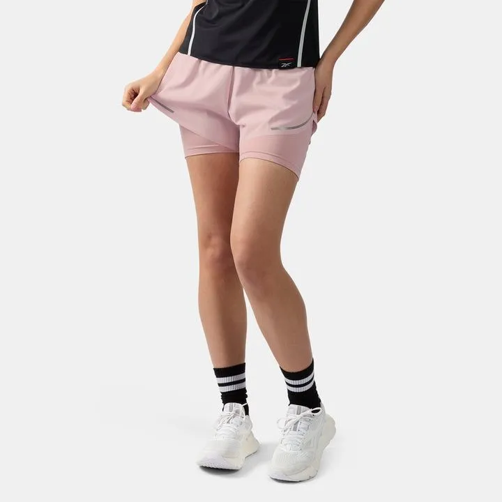 Reebok Women's Lux Metallic 2-In-1 Running Shorts - Muted Mauve/Metallic