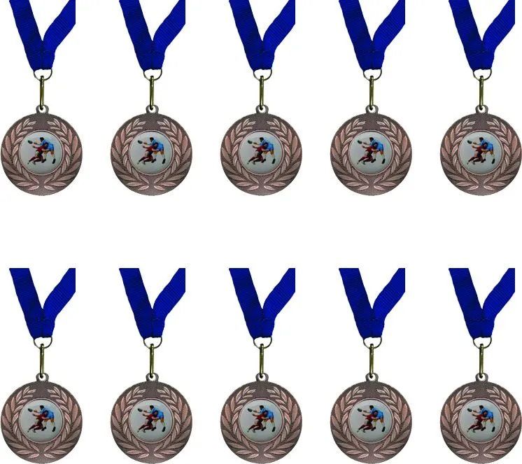 Domed Rugby Bronze Medal with Blue Ribbon kit