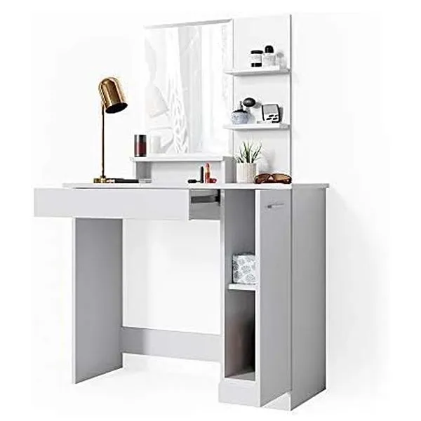 Dressing Table with Mirror Makeup Vanity Desk with Storage Cabinet - White