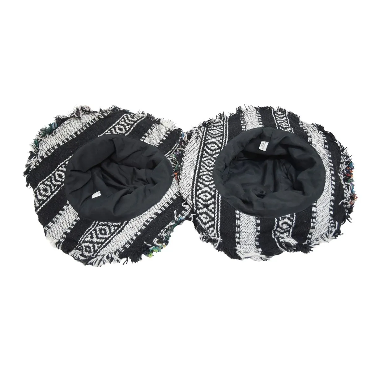 SKA Mix Patch Hemp Woven Cotton Hippie Frill Sun Hats - Black