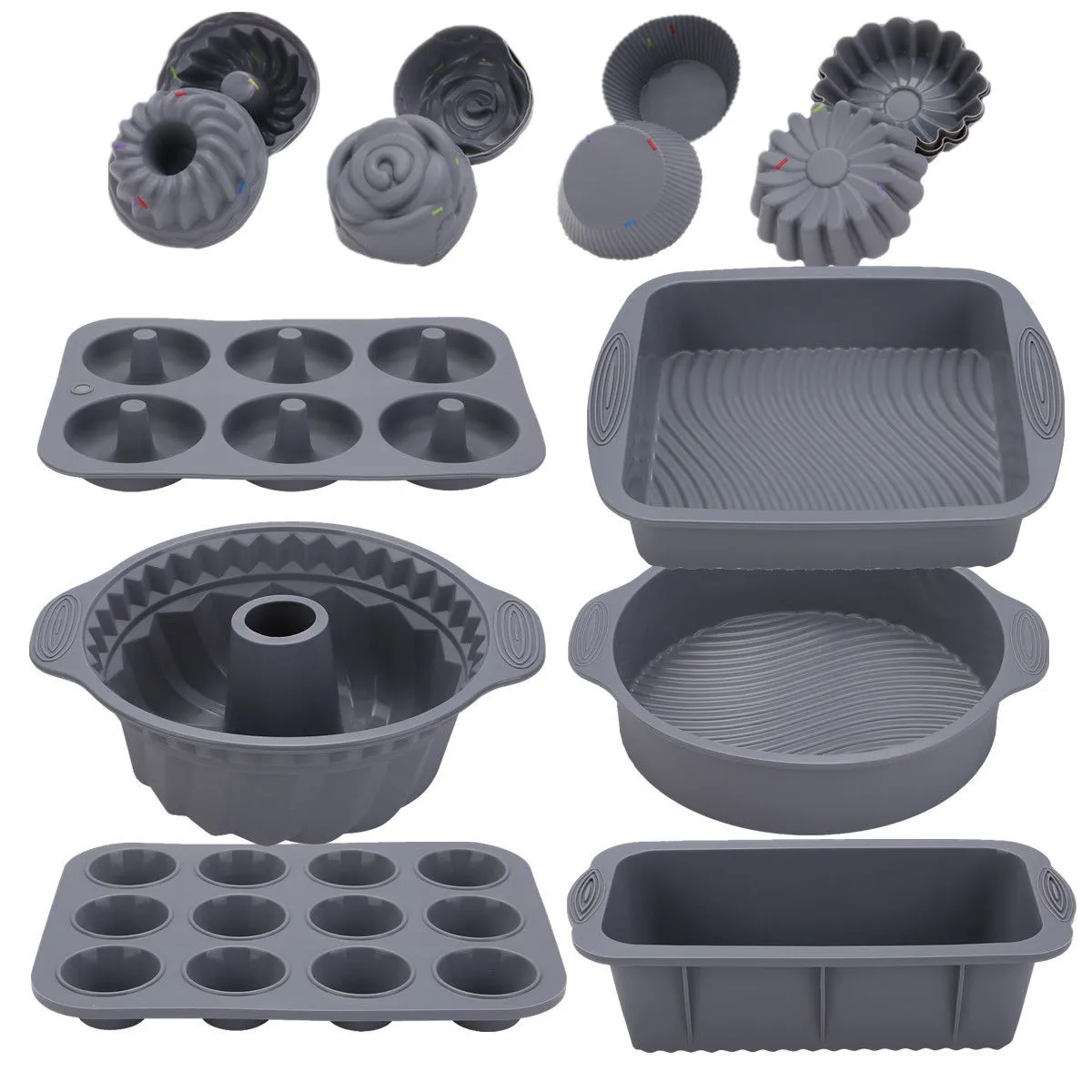 Nonstick Silicone Bakeware Set, Silicone Cake Molds Set Toast Mold 30 Piece