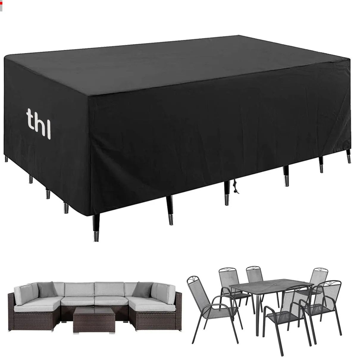 thl Waterproof Patio Furniture Cover - Rectangle Outdoor Dining Set Cover