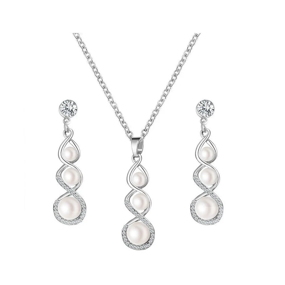 Jewellery Set for Women Crystal Pearl Necklaces Earrings Jewellery Set