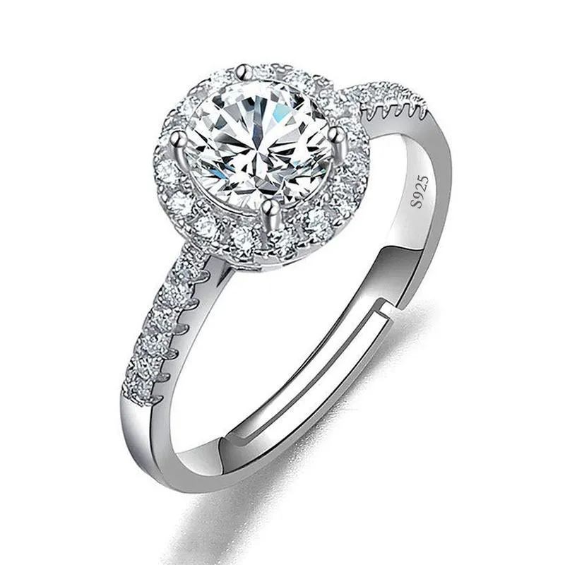 Rings Wedding moissanite 1Carat zircon adjustable diamond ring - Silver 1