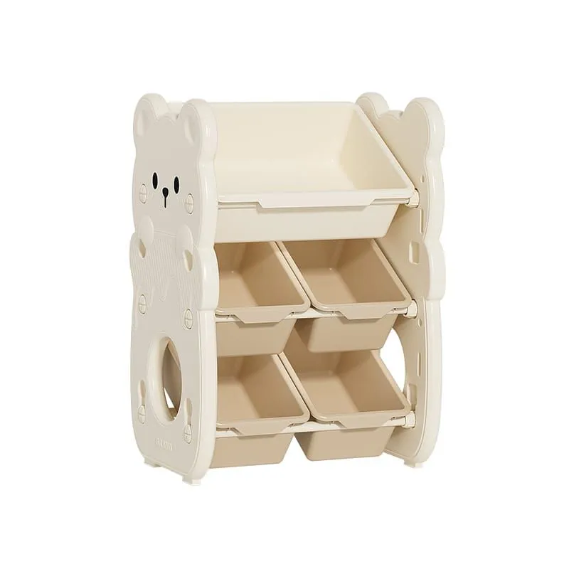Kids' Cute Bear Design Storage Cabinet Organisers (5 Bins) - Green Air - Milk Coffee