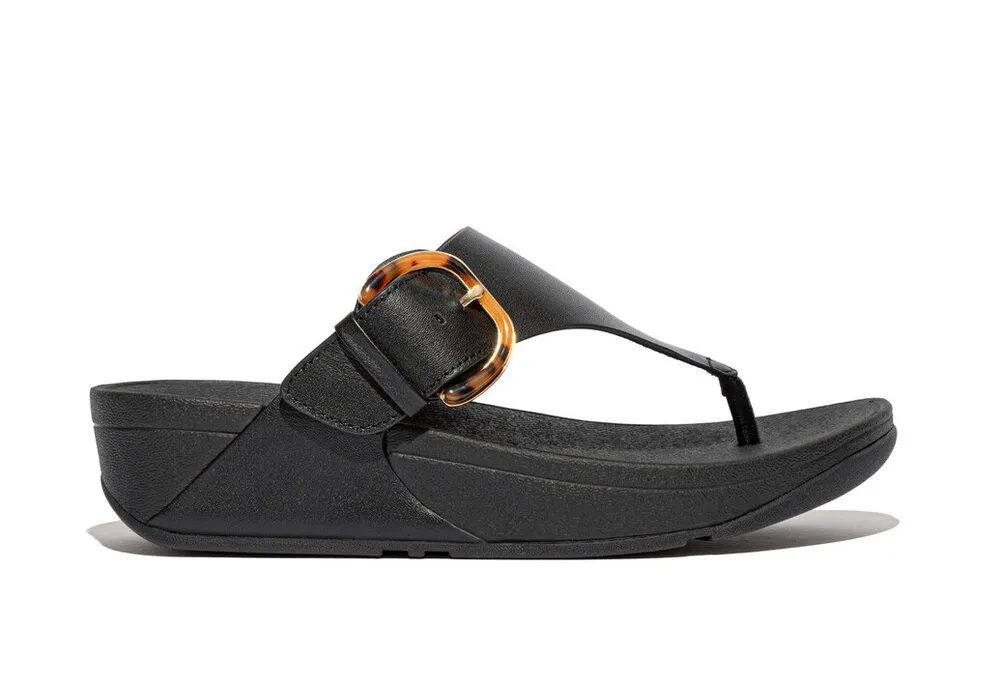 FitFlop Lulu Resin-Buckle Leather Toe-Post Sandals All Black