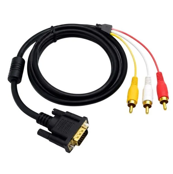 VGA To Red White Yellow 3RCA AV Cable 1.5M
