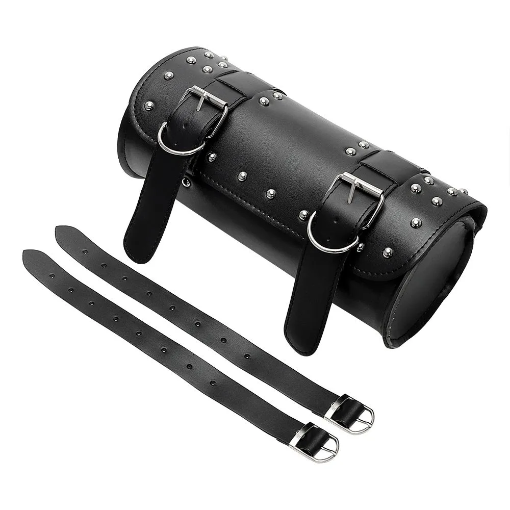 Universal PU Leather Motorcycle Handlebar Bag Motorcycle Fork Bag - Black