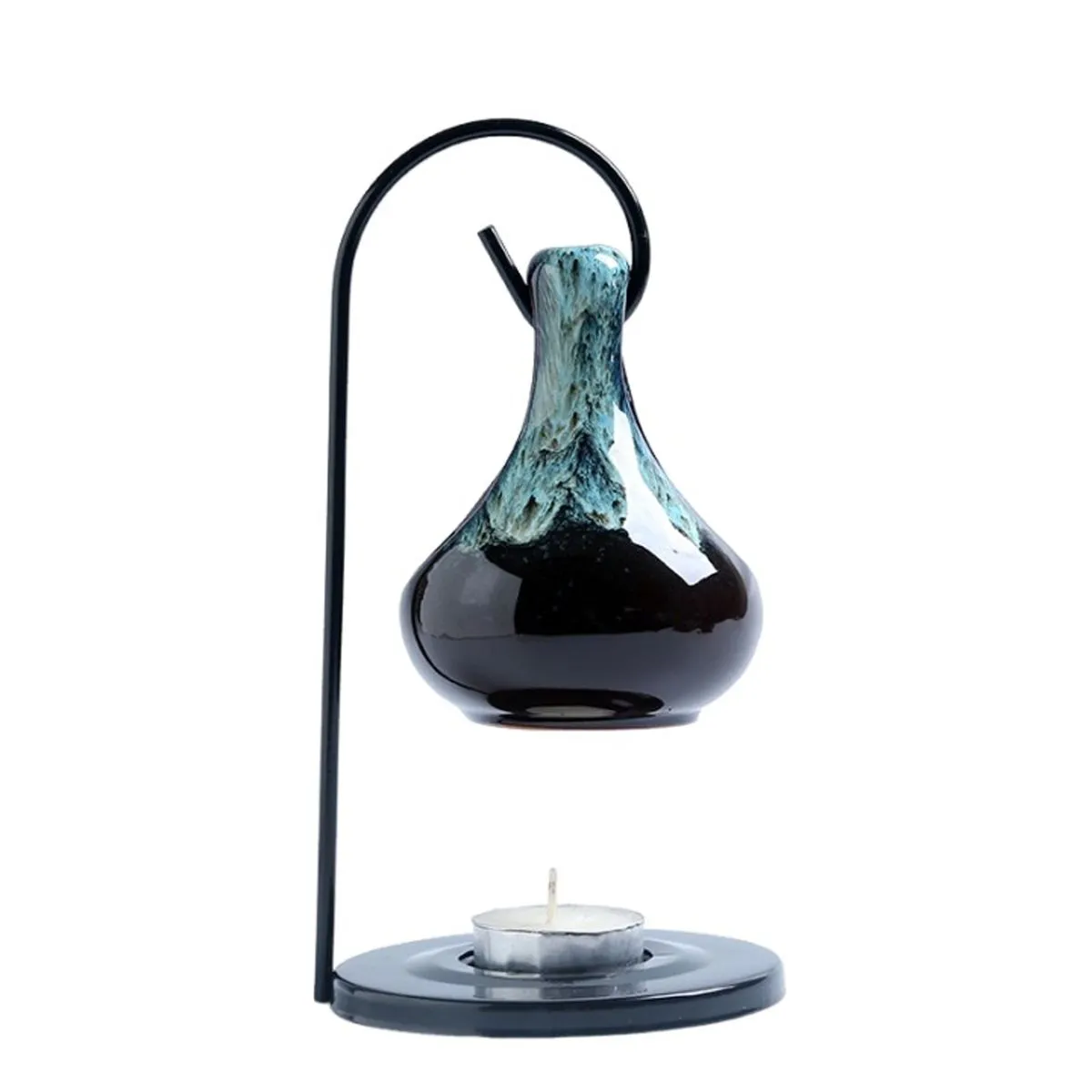 Iron Art Ceramic Aromatherapy Burner Wax Oil Heater Fragrance Diffuser - cyan-blue