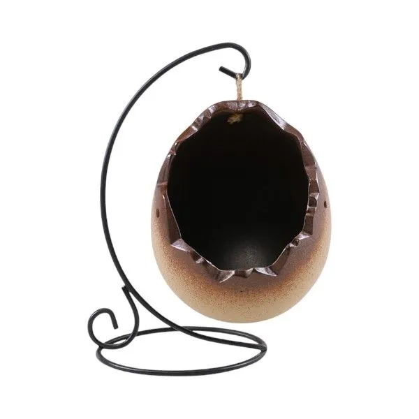 Whimsical Cracked Egg Mini Planter - Brown & Black