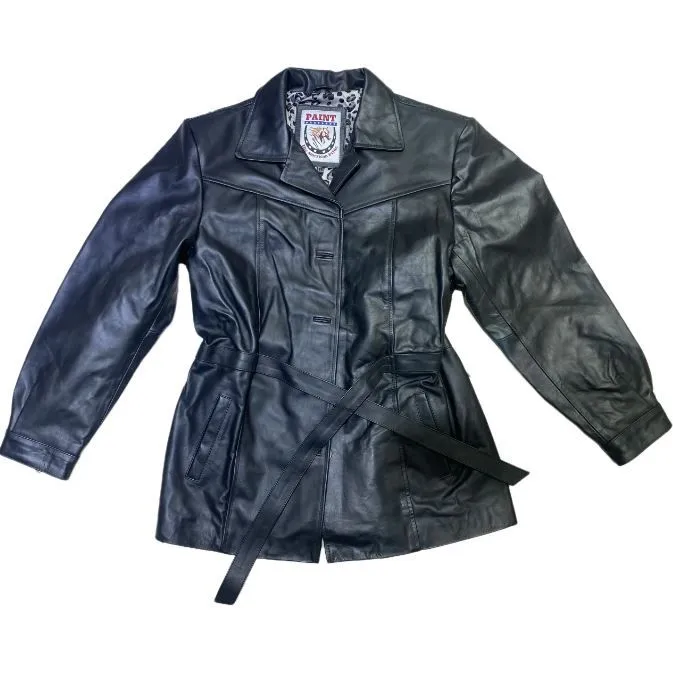 Paint - The American Pride - Ladies Black Genuine Nappa Leather Dress Coat