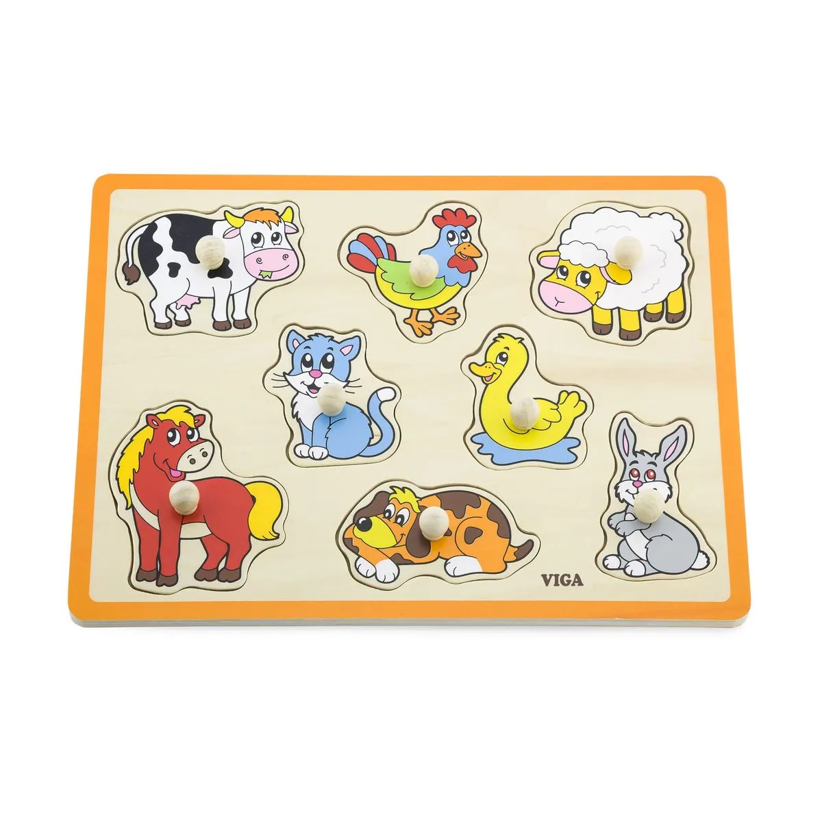 Viga Wooden Farm Animals Knob Puzzle - 8 Piece