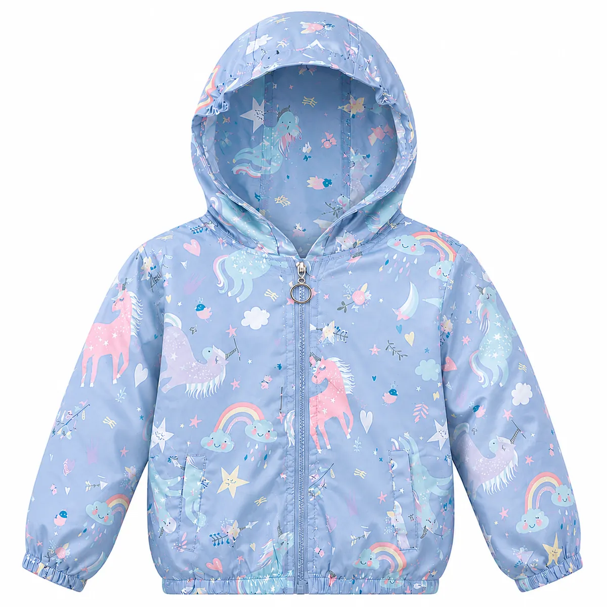 Girls Hooded Windbreaker Jacket - Blue Unicorn
